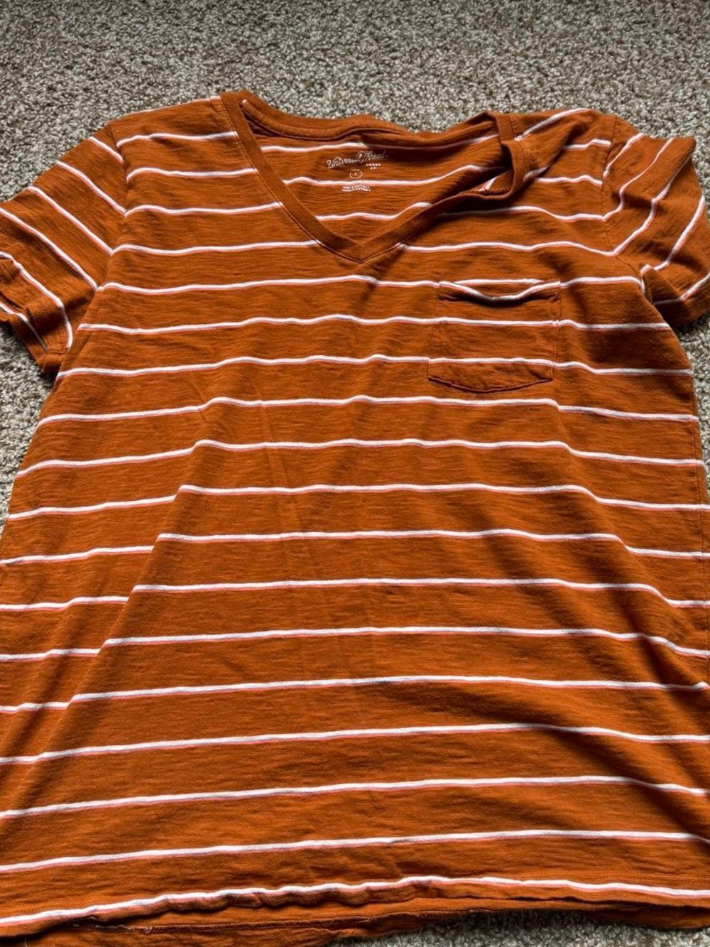 Universal Thread Rust Orange and White Striped V‑Neck Pocket Tee